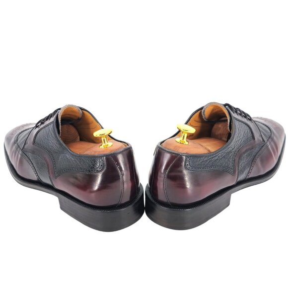 Vintage Magnanni Spain Men 10 Burgundy Black Leather Dress Shoes Wingtip Oxfords - Picture 10 of 11